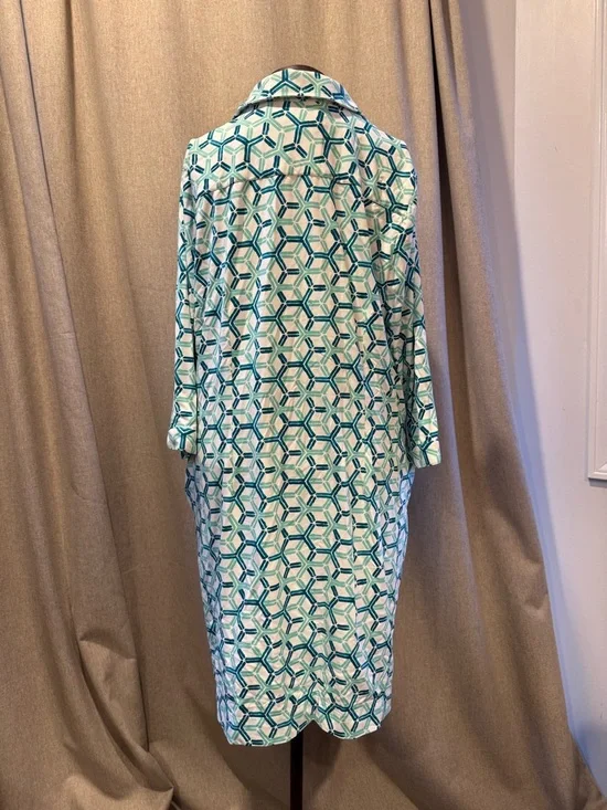 Foxcroft - Geometric V-Neck - Tunic Dress Cover Up - Teal, White, Navy - Large - Picture 6 of 15